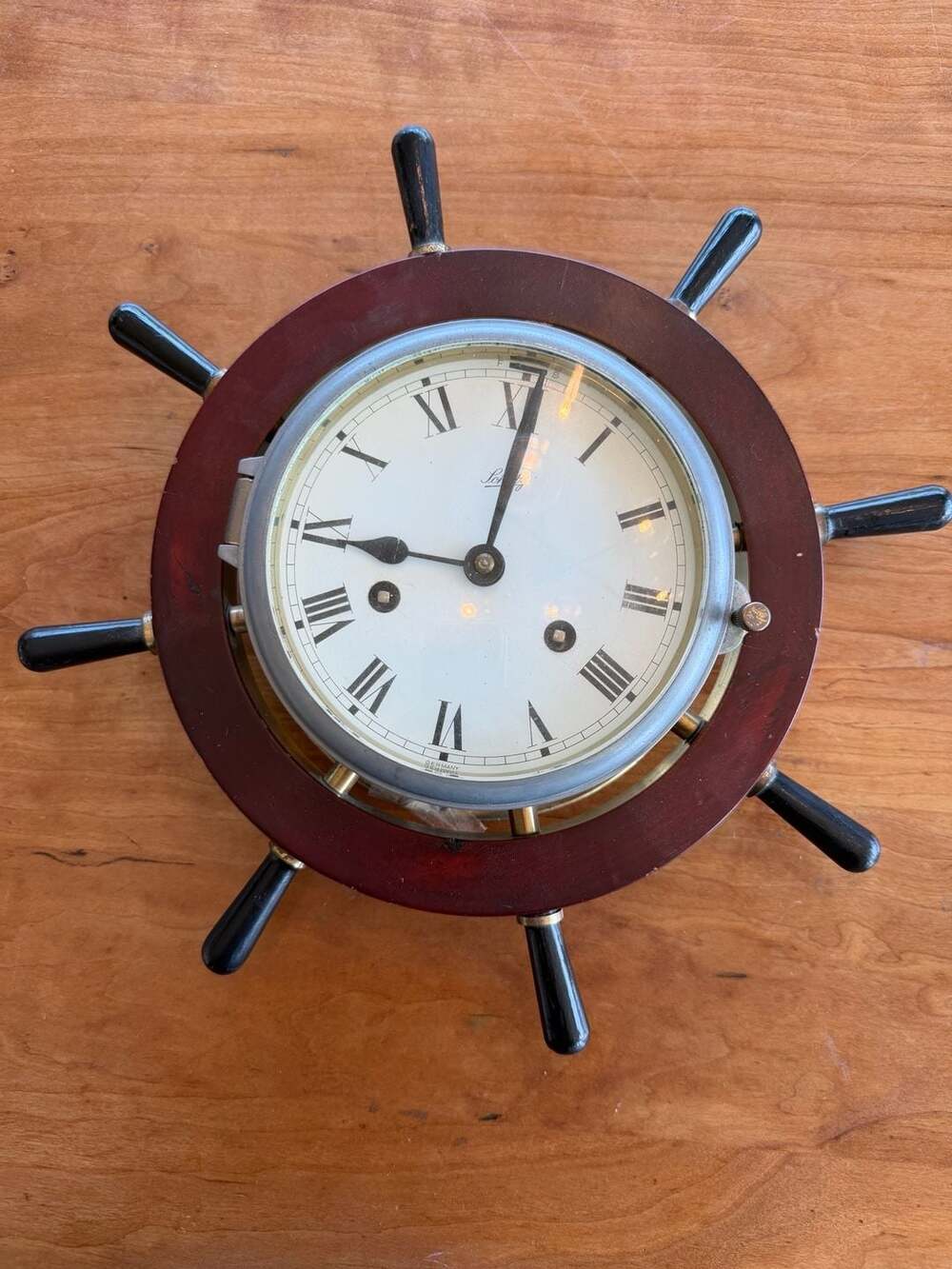 Vintage Schatz German Ship's Wheel Porthole Wall Clock